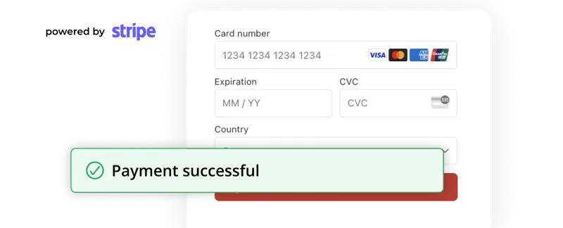 Heyflow's Stripe payment block showing a successful payment