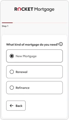 Screenshot von Rocket Mortgage – Ablauf, erster Schritt