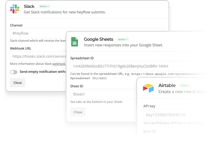 Heyflow screenshots - integrations
